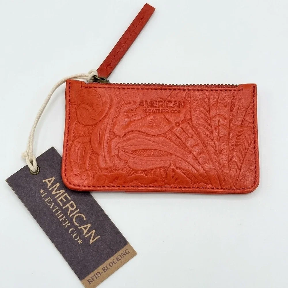 American Leather Co Liberty Wallet Tandoori Tooled Red Leather RFID ALC2310